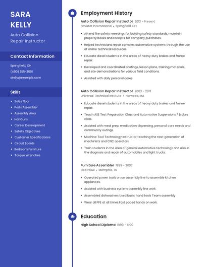 Auto Collision Repair Instructor Resume