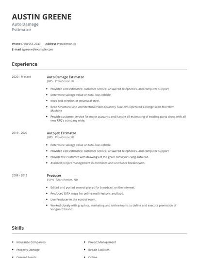 Auto Damage Estimator Resume