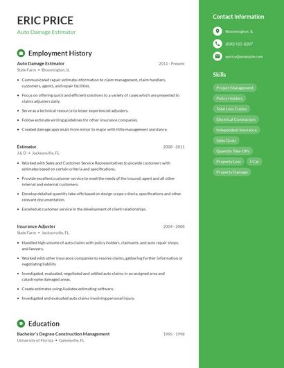 Auto Damage Estimator Resume