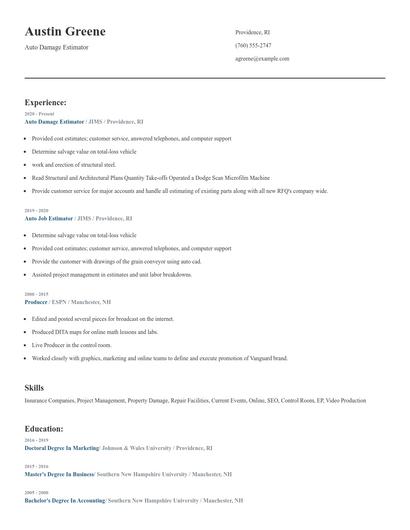 Auto Damage Estimator Resume
