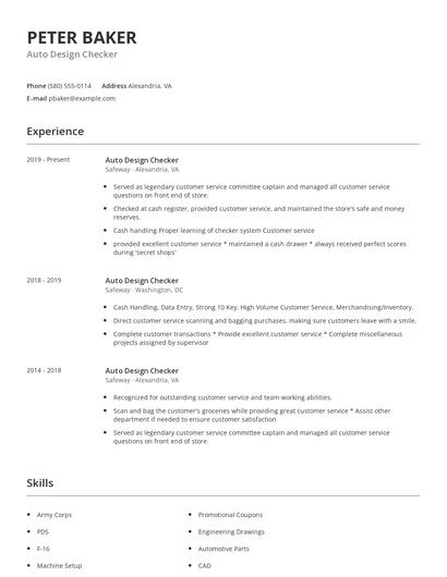 Auto Design Checker Resume