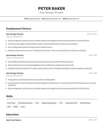 Auto Design Checker Resume