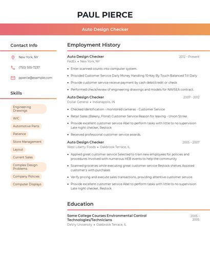Auto Design Checker Resume