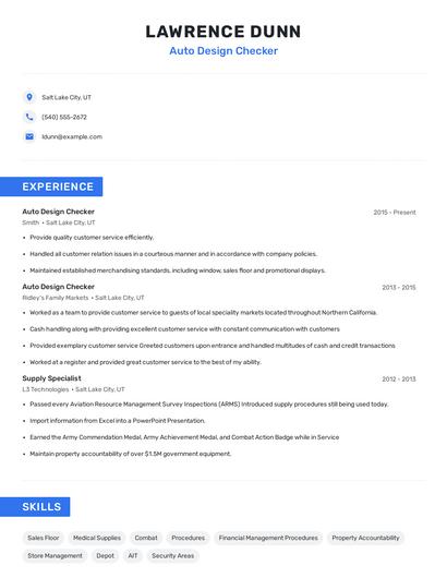 Auto Design Checker Resume