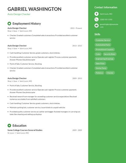 Auto Design Checker Resume