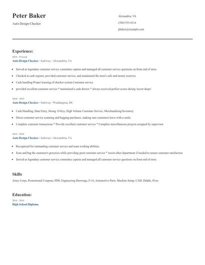 Auto Design Checker Resume