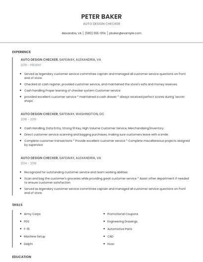 Auto Design Checker Resume