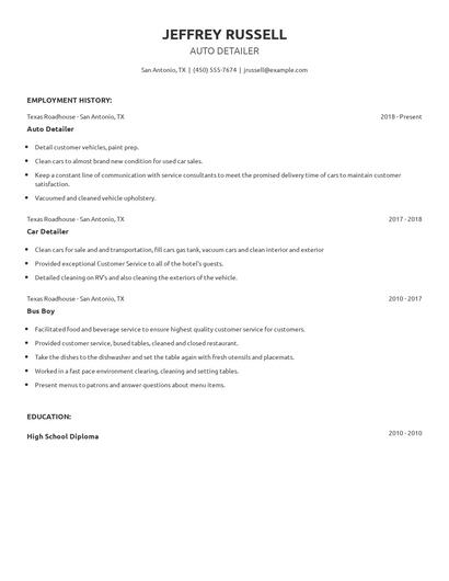 Auto Detailer Resume