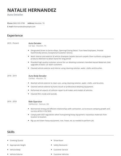 Auto Detailer Resume