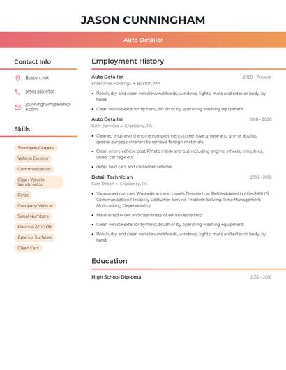 Auto Detailer Resume