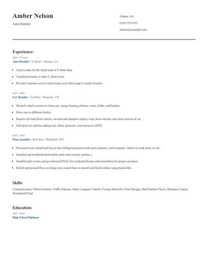 Auto Detailer Resume