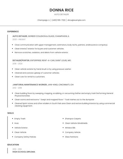 Auto Detailer Resume