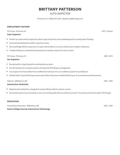 Auto Inspector Resume