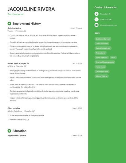 Auto Inspector Resume