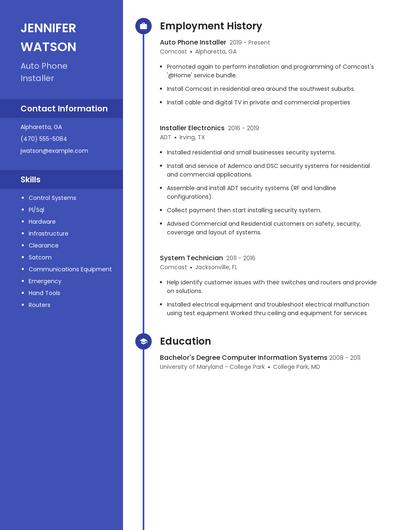 Auto Phone Installer Resume
