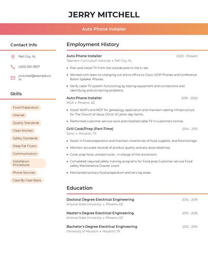Auto Phone Installer Resume