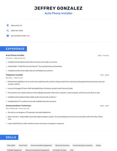 Auto Phone Installer Resume