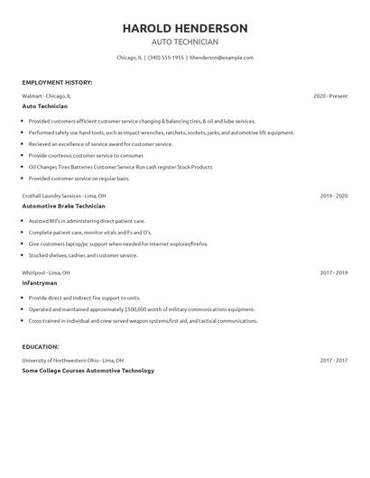 Auto Technician Resume