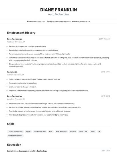 Auto Technician Resume