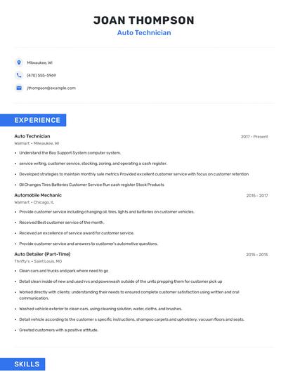Auto Technician Resume