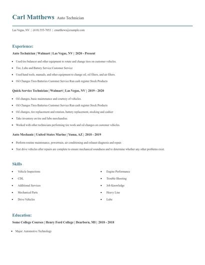 Auto Technician Resume