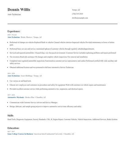 Auto Technician Resume