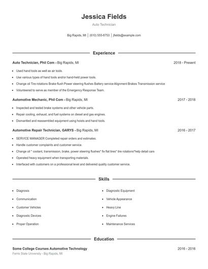 Auto Technician Resume