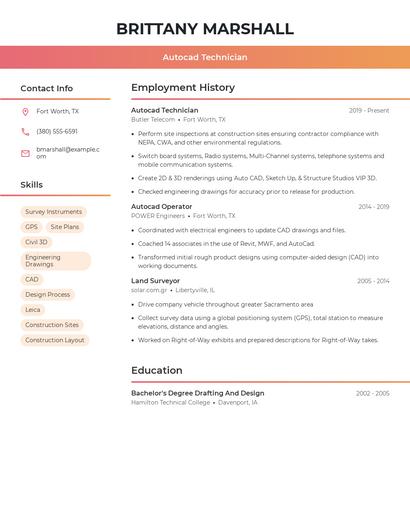 Autocad Technician Resume