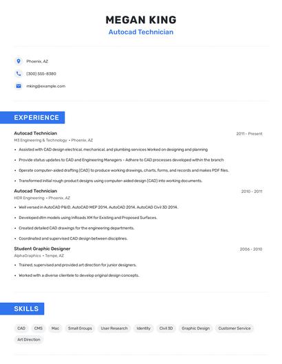 Autocad Technician Resume