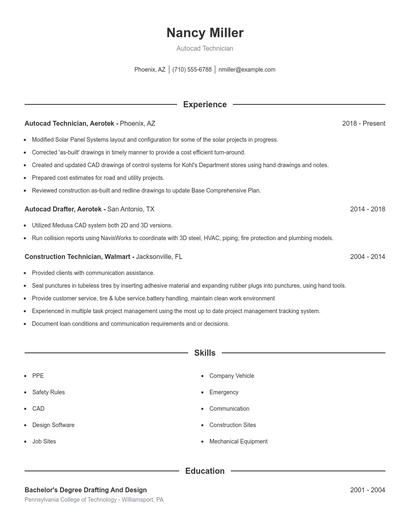 Autocad Technician Resume