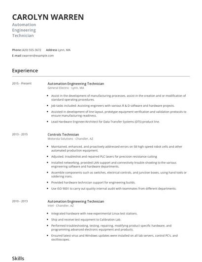Automation Engineering Technician Resume