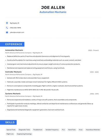 Automation Mechanic Resume