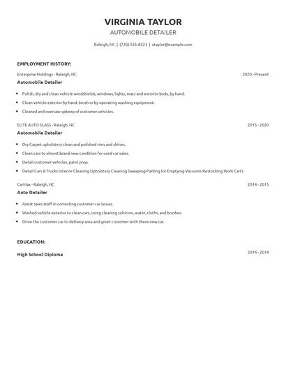 Automobile Detailer Resume
