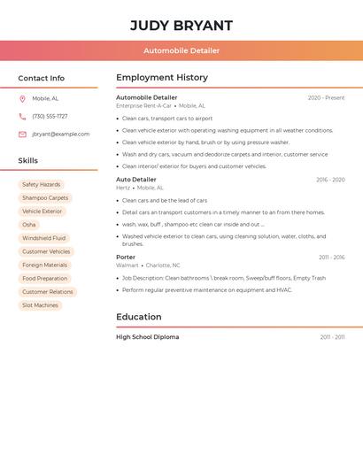 Automobile Detailer Resume