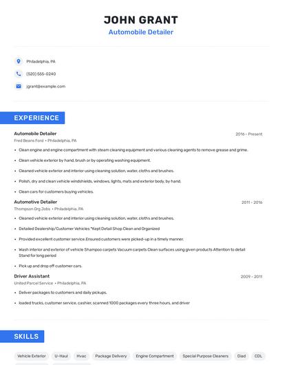 Automobile Detailer Resume
