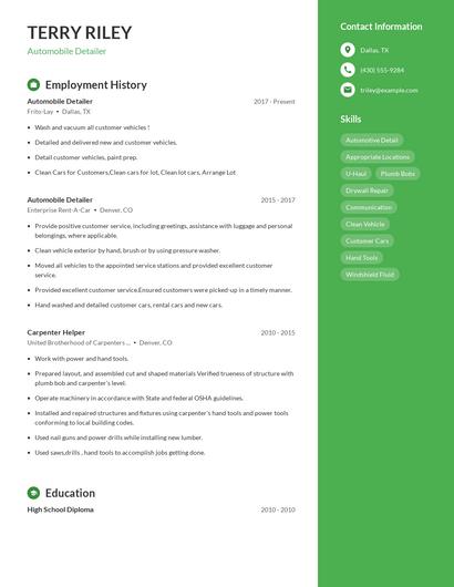 Automobile Detailer Resume