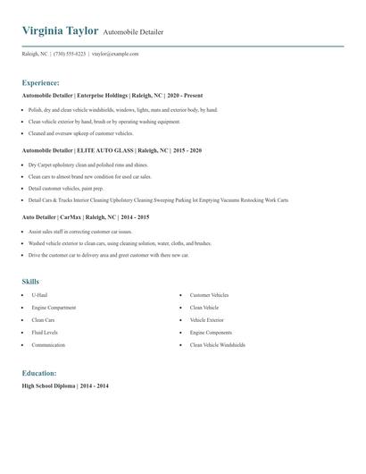 Automobile Detailer Resume