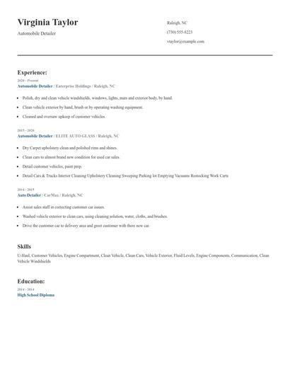 Automobile Detailer Resume