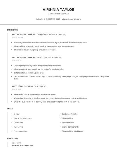 Automobile Detailer Resume