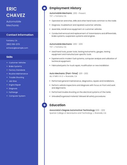 Automobile Mechanic Resume