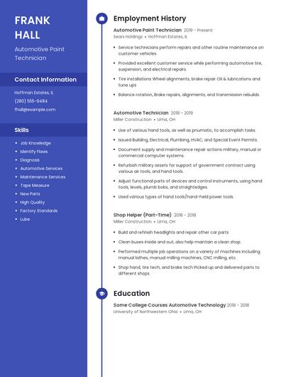 Automotive Paint Technician Resume