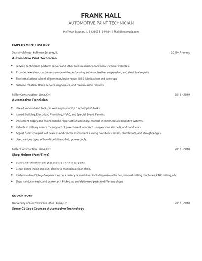 Automotive Paint Technician Resume