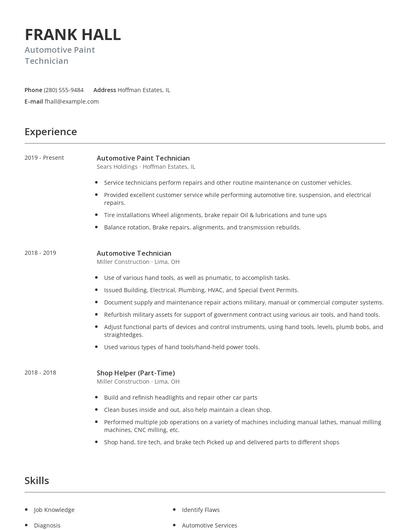 Automotive Paint Technician Resume