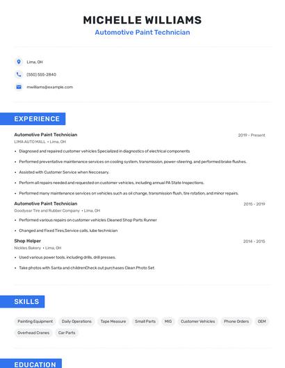 Automotive Paint Technician Resume