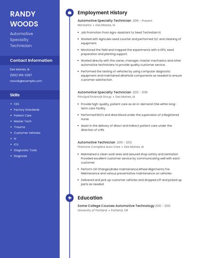 Automotive Specialty Technician Resume