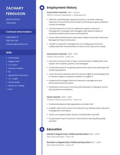 Automotive Teacher Resume