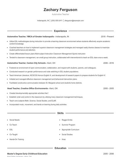 Automotive Teacher Resume