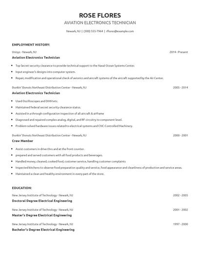 Aviation Electronics Technician Resume