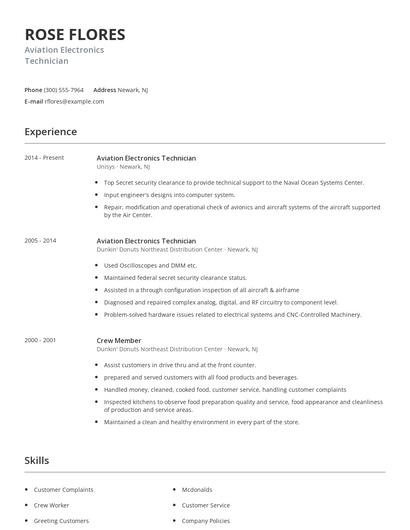 Aviation Electronics Technician Resume