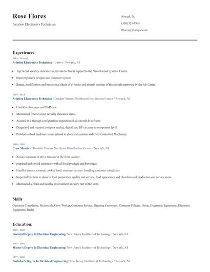 Aviation Electronics Technician Resume